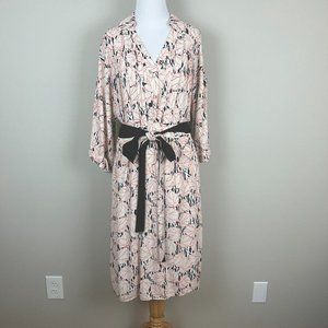 Diane Von Furstenberg Wrap Dress Women XL Multicolor Leaf 3/4 Wide Sleeve Office